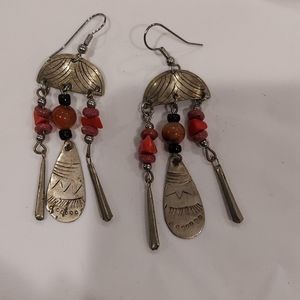 Red turquoise and other natural stones earrings